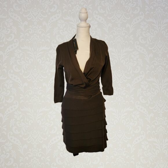 Bcbgmaxazria, XS | NWT Brown Wool Wrap Sweater Dress - Picture 1 of 6